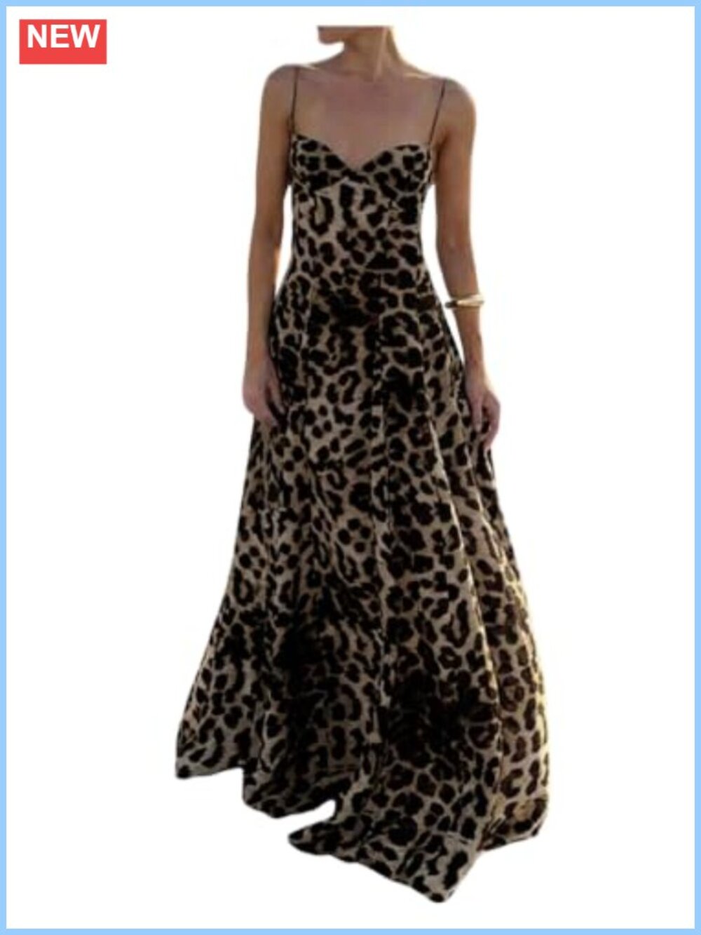 Leopard Print Flowy Swing Maxi Dress Spaghetti Strap Sleeveless Vacation